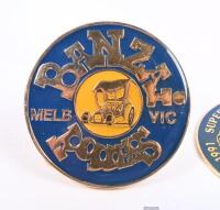 BADGES: A collection of four badges including Pontiac Car Club of Australia member badge & three others largest 8.5cm diameter. - 2