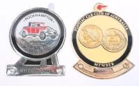 BADGES: A collection of four badges including Pontiac Car Club of Australia member badge & three others largest 8.5cm diameter. - 3