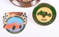 MOTORING: Three items including two Phillip Island classic badges 1981 & 1990 along with small glazed Gilltraps Auto Museum bowl. - 3