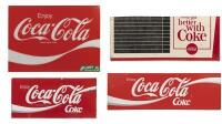 COCA COLA: A selection&nbsp;of four 'Coca-Cola'&nbsp;signs including a perspex 'Coca Cola' light box lens, approximately 90cm high, 121.5cm wide&nbsp;