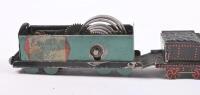 STEAM TRAIN WIND UP TOY: An English made&nbsp;pressed metal wind up toy locomotive with tender and powered wagon,&nbsp;believed to be 1950's, comes with a piece of track, not tested&nbsp; - 3