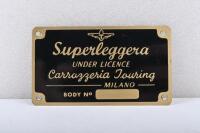 SUPERLEGGERA: A new old stock 'SUPERLEGGERA by TOURING' body number plates. Not inscribed, 8.5cm wide.