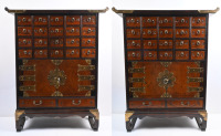 CABINET: A pair of decorative&nbsp;Asian low wooden cabinets, 77cm high.