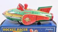 ROCKET RACER: A modern tin toy friction powered rocket racer model by Schylling. Boxed. 19cm long. - 2