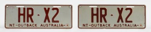 HR X2: A set of Northern Territory Australia 'HR X2' number plates, no rights to display