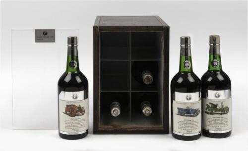 VINTAGE CARS PORT: A box set of six Thomas Hardy 'Classic Vintage Cars' vintage 1976 port wine, as bottled in Mclaren Vale SA. Each bottle with car imagery to label.