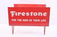 FIRESTONE: A c1970s original Firestone tyre rack, complete with stand, approx 38cm wide, 27cm high, 24cm deep.