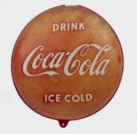 COCA COLA: A interesting light plastic 'Drink Coca Cola Ice Cold' advertising button, 41cm diameter.