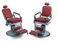 BARBERS CHAIR: A pair of heavy circa 1950s/1960s barbers chairs made by the 'Raynor Chair & Equipment Co' of South Melbourne