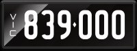 VIC Numerical Number Plate &lsquo;839.000&rsquo; finished in Prestige style with one standard and one slim line plate included. Sold with rights to display.