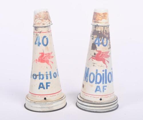 MOBIL: Two original Mobiloil '40 AF' grade tin top oil pourers, each with dust caps