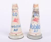 MOBIL: Two original Mobiloil '40&nbsp;AF' grade tin top oil pourers, each with dust caps