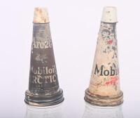 OIL BOTTLES: Two original&nbsp;glass one imperial pint oil bottles with Mobiloil&nbsp;tin tops, each with dust caps.&nbsp; - 2