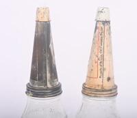OIL BOTTLES: Two original&nbsp;glass one imperial pint oil bottles with Mobiloil&nbsp;tin tops, each with dust caps.&nbsp; - 3