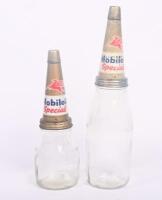 MOBIL: Two original Mobiloil 'Special' tin tops fitted to one imperial quart and pint glass oil bottles
