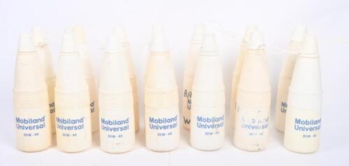 MOBIL: A collection of 14 circa 1980s Mobiland Universal one Quart plastic oil containers