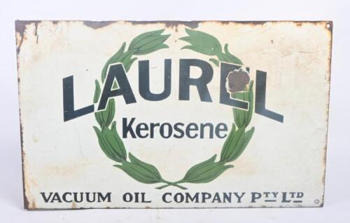 LAUREL KEROSENE: An original double sided enamel Laurel Kerosene post mount flange sign. 62cm wide