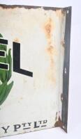 LAUREL KEROSENE: An original double sided enamel Laurel Kerosene post mount flange sign. 62cm wide - 8
