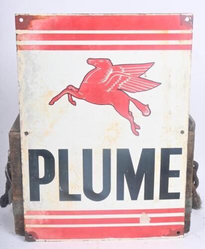 PLUME: An original enamel 'Plume' flying Pegasus bowser front sign, 36cm wide, 50cm high.