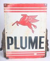 PLUME: An original enamel 'Plume' flying Pegasus&nbsp;bowser front sign, 36cm wide, 50cm high.
