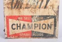 CHAMPION: A rare double sided Champion spark plugs 'Mechanic On Duty' sign, 61cm high. - 3