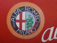 ALFA ROMEO: A hand painted metal Alfa Romeo 'Diana Gaze 1928 6c 1500cc s/c' sign, cut from the transporter of Gaze's 6C. 112cm wide. - 2