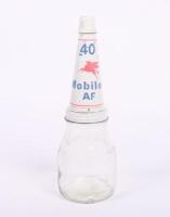 MOBIL: A Mobiloil&nbsp;original one pint glass oil bottle with fitted '40 AF' grade tin top pourer with dust cap