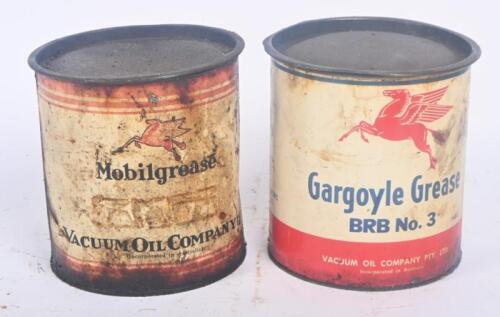 MOBIL: Two five pound Mobil Vacuum Oil Company grease tins