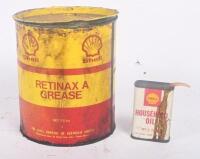 SHELL: Two Shell tins, one 4 fl oz 'Household Oil' tin and one 2.5kg 'Retinax A' Grease&nbsp;tin.