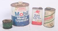 TINS: A collection of four tins including two Mobil, one Castrol and one Hawkins Jointing Paste tin.&nbsp;