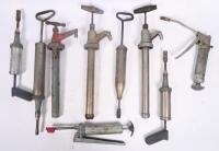 GREASE GUNS: A selection of nine hand held grease guns and oil pumps&nbsp;some with markings/branding including W.H.Sydney,Teclamit, Alemite Stewart Warner and others.&nbsp;&nbsp;
