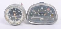 GAUGES: Two gauges including 80mph speedometer likely Motorcycle and one 'Stewart Warner' Tachometer.