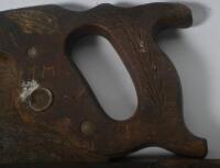 SAWS: A collection of eight vintage hand saws, some marked with branding including Disston. - 4