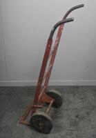 TROLLEY: A vintage red metal hand trolley, approx 100cm tall. - 3