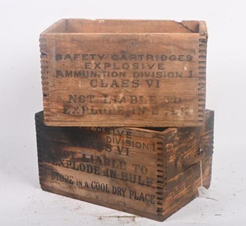 AMMO BOX: Two vintage timber ammunition boxes, approx. 37cm wide.
