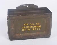 AMMO BOX: A WW2 era army ammunition box stamped '100 Cal.50 API-M8 In Cartons Lot T.W. 18327' 30cm wide