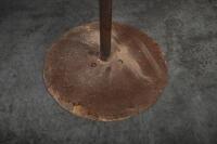 TABLE: A large standing rustic table with saw blade top, mounted to circular base. 90cm tall. - 4