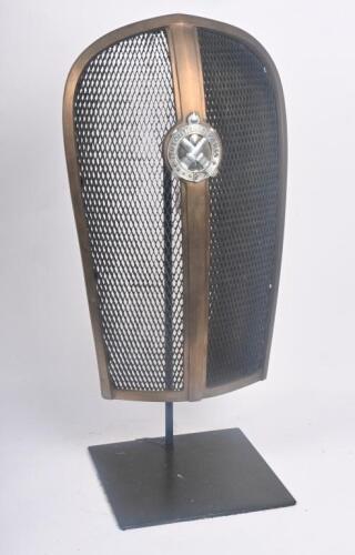 HOTCHKISS: An excellent c1940s Hotchkiss automobile grille, mounted to decorative display stand, approx 80cm high overall.