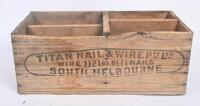NAIL BOXES: Two timber boxes with Melbourne wire/nail advertising printed to outside, approx 56.5cm wide each - 4