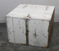 TIMBER CHEST: An excellent vintage timber chest made using two timber Vacuum Oil Company crates approx 53cm wide.