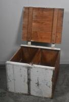 TIMBER CHEST: An excellent vintage timber chest made using two timber Vacuum Oil Company crates approx 53cm wide. - 3