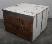 TIMBER CHEST: An excellent vintage timber chest made using two timber Vacuum Oil Company crates approx 53cm wide. - 7