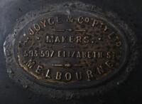 DRUM: A rare early oil drum with brass makers plaque 'A.Joyce & Co Melbourne', approx. 48cm high - 3
