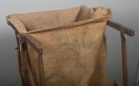 FEED SACK: A vintage metal feed/flour rack holder with hessian bag. Approx 96cm high - 2