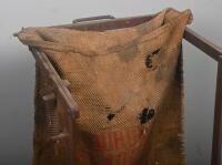 FEED SACK: A vintage metal feed/flour rack holder with hessian bag marked White Rose Flour Mills. Stand Approx 94cm high - 2