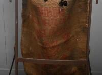 FEED SACK: A vintage metal feed/flour rack holder with hessian bag marked White Rose Flour Mills. Stand Approx 94cm high - 3