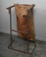 FEED SACK: A vintage metal feed/flour rack holder with hessian bag marked White Rose Flour Mills. Stand Approx 94cm high - 4