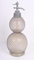 SYPHON: A rare early double gourd glass/mesh bound soda syphon, approx 49cm high.