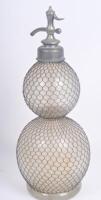 SYPHON: A rare early double gourd glass/mesh bound soda syphon, approx 49cm high. - 4