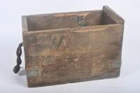 TIMBER BOX: A vintage timber box, possibly ammunition with rope handles to ends, 40cm wide - 4